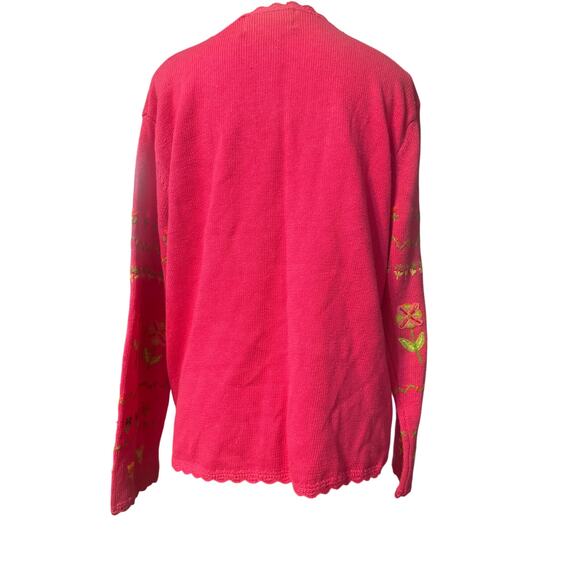 Tiara International Pink Oversized Floral & Embroidered Knit Cardigan Size Small - Picture 7 of 8